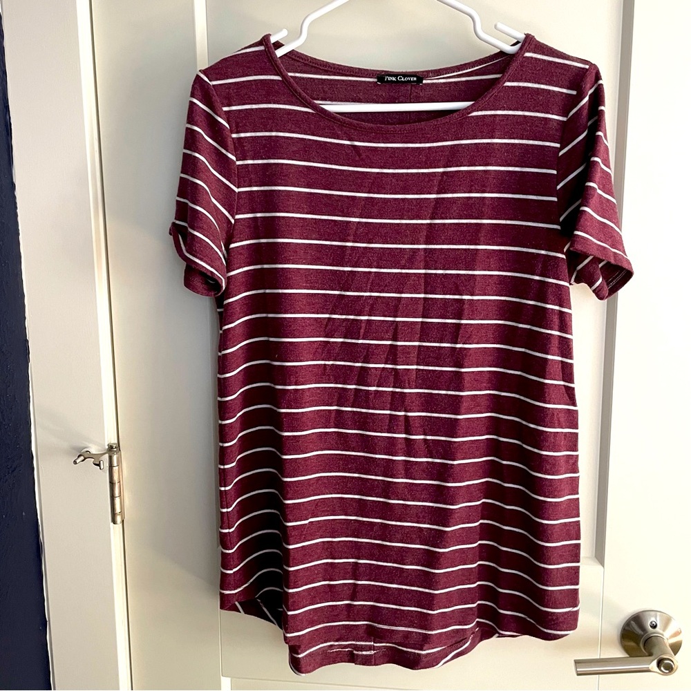 Pink Clover Striped faux button tee